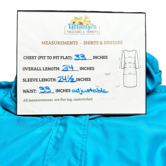 Womens Jacket Size 4X Teal Lightweight Hooded Adjustable Waist Snap Closures - Picture 7 of 7